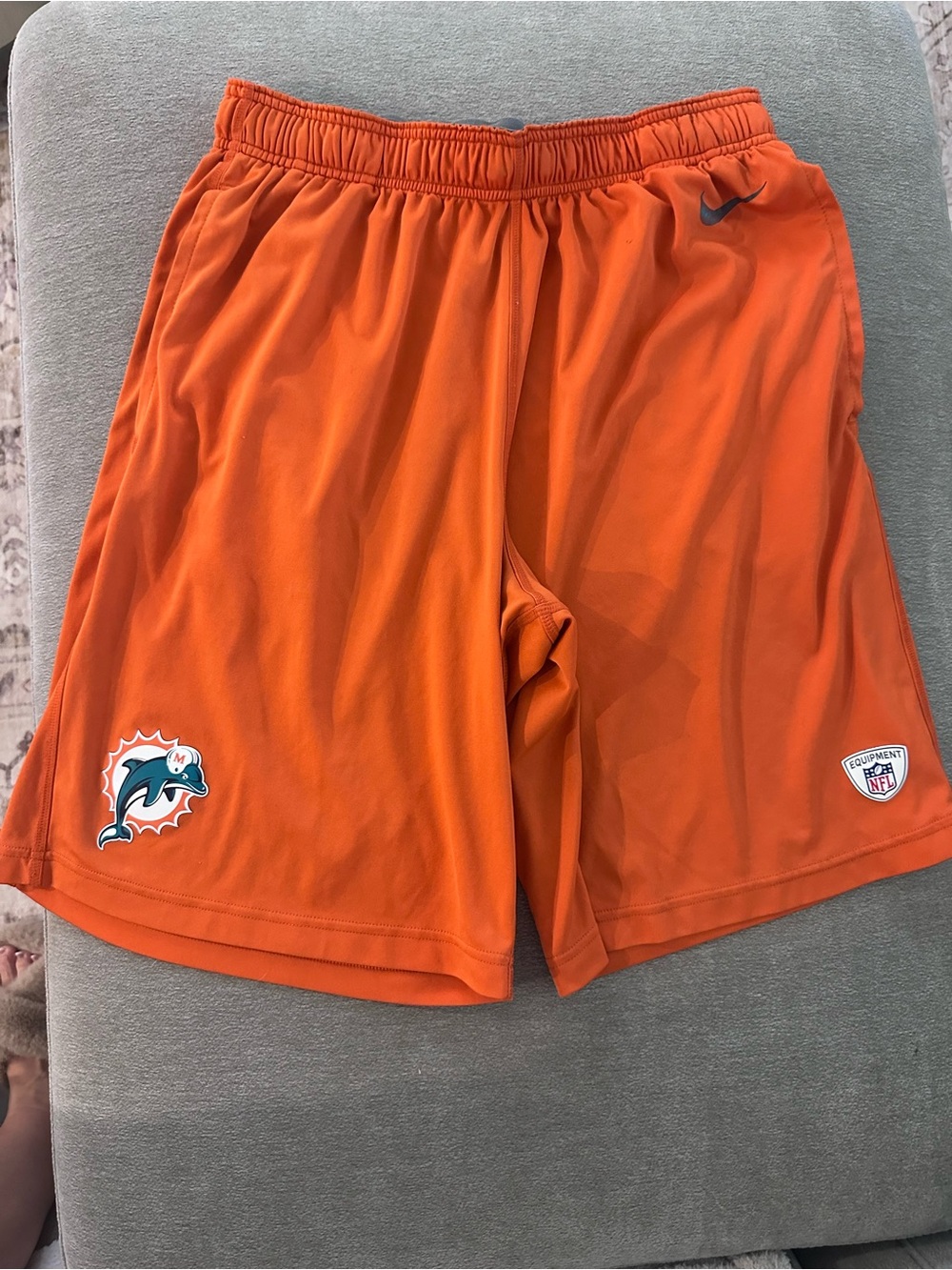 Nike Men’s Orange Athletic Shorts with Miami Dolphins Logos